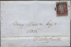 142350 1849 MAIL USED IN WAKEFIELD WITH 'HORBURY' UDC, 1D PL.78 (SG8)(SG CONSTANT VARIETY 'S' INVERTED)( SPEC BS 67b).