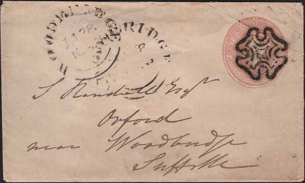 142351 1843 1D PINK LONDON TO WOODBRIDGE, SUFFOLK VERY FINE LONDON MALTESE CROSS.