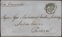 142355 1888 MAIL LONDON TO ISFAHAN, PERSIA WITH 5D GREEN (SG193).