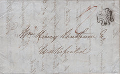 142357 1843 MAIL LONDON TO WAKEFIELD, POSTAGE PAID IN CASH WITH VERY FINE STRIKE BLACK MALTESE CROSS.