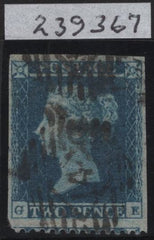 142365 1855 2D BLUE PLATE 5 S.C.14 (SG23) IMPERFORATE THREE SIDES.