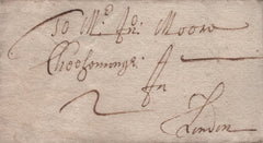 142384 1705 MAIL IPSWICH TO JOHN MOORE IN LONDON WITH VERY FINE 'IPSWICH' STRAIGHT LINE HANDSTAMP (SK179).