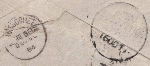 142391 1884 MAIL KILBURN, LONDON TO MUSSOOREE, THE HIMALAYAS, INDIA PAIR 5D GREEN (SG193).