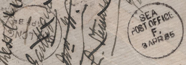 142392 1885 MAIL LONDON TO SHILLONG, ASSAM 5D GREEN (SG193).