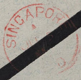 142393 1885 MOURNING ENVELOPE LONDON TO SINGAPORE, STRAITS SETTLEMENTS 5D GREEN (SG193).