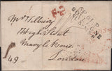 142401 1830 MAIL BOULOGNE TO LONDON  WITH LONDON 'F.P' HANDSTAMP IN RED (FOREIGN POST) (L559),