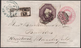 142403 1855 1D PINK ENVELOPE AND 6D EMBOSSED (SG58) REGISTERED MAIL CHESTER TO MACCLESFIELD.