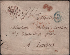 142404 1829 MAIL PARIS TO LONDON WITH 'F.P' (FOREIGN POST) HANDSTAMP IN RED (L559).