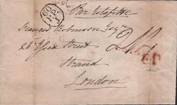 142405 1830 MAIL EUROPE, PROBABLY FRANCE TO LONDON WITH 'F.P' (FOREIGN POST) HANDSTAMP IN RED (L559).