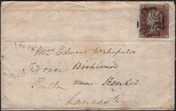 142412 1841 PART WRAPPER PLYMOUTH TO KENDAL 1D (SG8) NORMAL PLYMOUTH MALTESE CROSS.