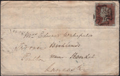 142412 1841 PART WRAPPER PLYMOUTH TO KENDAL 1D (SG8) NORMAL PLYMOUTH MALTESE CROSS.