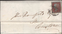142414 1850 LETTER WAKEFIELD TO PENISTONE, SOUTH YORKS 1D (SG8) WITH '831' NUMERAL OF WAKEFIELD.