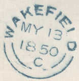 142414 1850 LETTER WAKEFIELD TO PENISTONE, SOUTH YORKS 1D (SG8) WITH '831' NUMERAL OF WAKEFIELD.