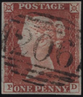 142415 1843 1D PL.41 (SG9)(PD) FINE USED  '206' NUMERAL OF CLARE, SUFFOLK.