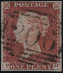 142415 1843 1D PL.41 (SG9)(PD) FINE USED  '206' NUMERAL OF CLARE, SUFFOLK.