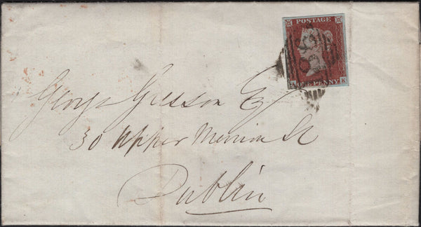 142419 1846 MAIL LIVERPOOL TO DUBLIN 1D PL.66 (SG8)(AK) STAMP CANCELLED IN DUBLIN.