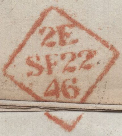 142419 1846 MAIL LIVERPOOL TO DUBLIN 1D PL.66 (SG8)(AK) STAMP CANCELLED IN DUBLIN.
