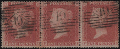 142426 1855 DIE 2 1D PL.15 S.C.16 (SG21) RARE USED STRIP OF THREE.