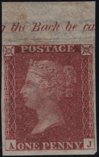 142429 1855 DIE 2 1D PL.26 IMPERFORATE IMPRIMATUR LETTERED AJ.