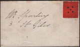 142432 CIRCA 1871-1875 MAIL KEBLE COLLEGE OXFORD USED LOCALLY WITH ½D VERMILION (CS5) WITH FIVE 'PIPS' CANCELLATION.