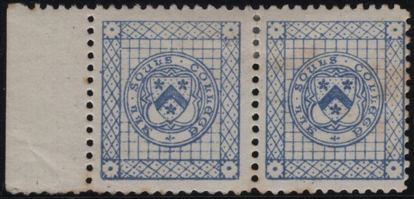 142451 1884 ALL SOULS' COLLEGE, OXFORD ½D ULTRMARINE (CS1) VERY FINE UNUSED HORIZONTAL PAIR