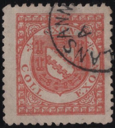 142458 1882 EXETER COLLEGE, OXFORD ½D SALMON-RED (CS3) 'USED' CANCELLED BY FAVOUR.