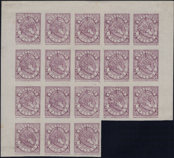 142466 1879 HERTFORD COLLEGE, OXFORD  ½D BRIGHT MAUVE (CS4) IMPERF BLOCK OF 18.