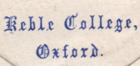 142469 CIRCA 1876 COVER KEBLE COLLEGE, OXFORD USED WITHIN OXFORD WITH KEBLE COLLEGE ½D ULTRAMARINE (CS8).