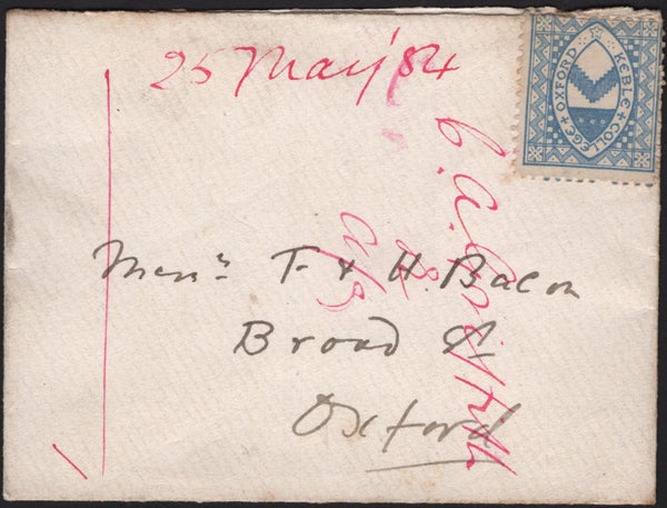 142470 1884 COVER KEBLE COLLEGE, OXFORD USED WITHIN OXFORD WITH KEBLE COLLEGE ½D ULTRAMARINE (CS9).