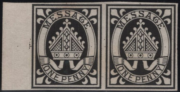 142487  1878 LINCOLN COLLEGE, OXFORD HORIZONTAL PAIR 1D BLACK IMPERFORATE  PLATE PROOF (CS11).
