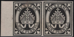 142487  1878 LINCOLN COLLEGE, OXFORD HORIZONTAL PAIR 1D BLACK IMPERFORATE  PLATE PROOF (CS11).