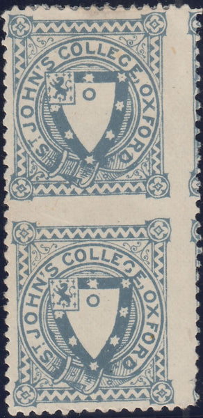 142493 1884 ST. JOHN'S COLLEGE, OXFORD ½D GREY-BLUE UNUSED VERTICAL PAIR VARIETY 'IMPERF BETWEEN' (CS17a).