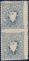 142493 1884 ST. JOHN'S COLLEGE, OXFORD ½D GREY-BLUE UNUSED VERTICAL PAIR VARIETY 'IMPERF BETWEEN' (CS17a).