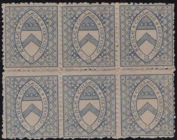 142494 1879 KEBLE COLLEGE, OXFORD ½D PALE ULTRAMARINE (CS9) GOOD TO FINE UNUSED BLOCK OF SIX.