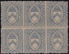 142494 1879 KEBLE COLLEGE, OXFORD ½D PALE ULTRAMARINE (CS9) GOOD TO FINE UNUSED BLOCK OF SIX.