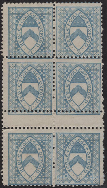 142500 1882 KEBLE COLLEGE, OXFORD ½D ULTRAMARINE (CS10) GOOD UNUSED BLOCK OF SIX.