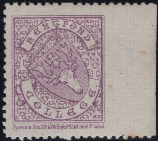142501 1879 HERTFORD COLLEGE, OXFORD ½D BRIGHT MAUVE (CS4) FINE PERFORATED SINGLE VARIETY 'IMPERFORATE BETWEEN STAMP AND MARGIN'.