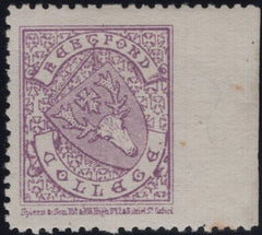 142501 1879 HERTFORD COLLEGE, OXFORD ½D BRIGHT MAUVE (CS4) FINE PERFORATED SINGLE VARIETY 'IMPERFORATE BETWEEN STAMP AND MARGIN'.