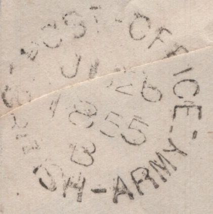 142504 1855 MAIL FROM THE CRIMEAN WAR TO NORTHANTS WITH STRIP OF THREE DIE 1 1D PL.191 (SG17) CANCELLED IN LONDON.
