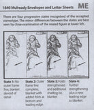 142511 1840 1D MULREADY PROGRESSIVE DIE PROOF OF FRONT, STATE THREE IN BLACK ON INDIAN WHITE WOVE PAPER.