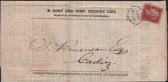 142515 1857 PRINTED MATTER CARDIFF TO CADIZ 1D (SG40).