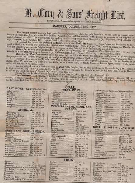 142515 1857 PRINTED MATTER CARDIFF TO CADIZ 1D (SG40).