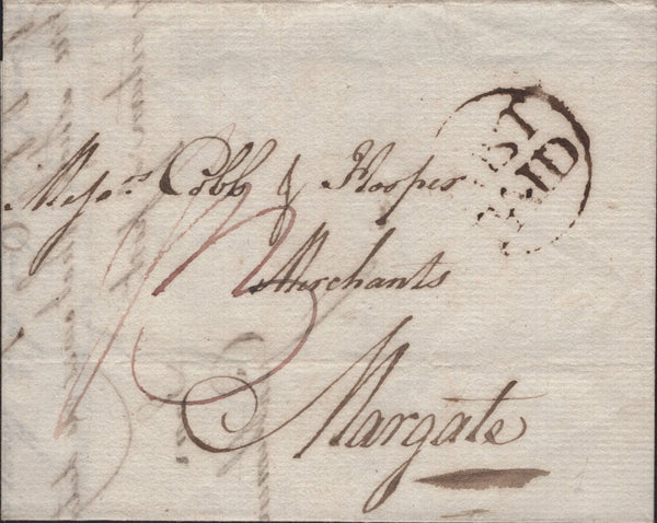 142519 1780 FREE MAIL LONDON TO MARGATE WITH 'POST/PAID' CIRCULAR HANDSTAMP (L91a).