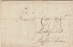 142521 1781 MAIL DORSET COURT, LONDON TO LICHFIELD WITH 'D' LONDON RECEIVERS HANDSTAMP AND VERY FINE FINE BISHOP MARK.
