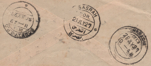 142526 1927 AIRMAIL LONDON TO INDIA WITH 1924 1D WEMBLEY (SG430) AND OTHER KGV ISSUES.