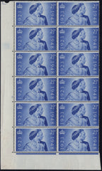 142532 1948 2½d ROYAL SILVER WEDDING (SG493) VERY FINE UNMOUNTED O.G. CYLINDER BLOCK OF 12 WITH CONSTANT VARIETY 'SPOT ON QUEEN'S SHOULDER' (SPEC QCom10a).