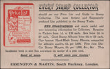 142538 CIRCA 1920 ERRINGTON AND MARTIN STAMP DEALERS PROMOTIONAL CARD ADVERTISING THEIR 'Price List and Guide to Stamp Collecting'..