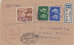 142546 1941 REGISTERED AIRMAIL LONDON TO AUSTRALIA WITH ½d AND 2½d CENTENARY ALSO 2/6 BROWN (SG476).