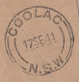 142546 1941 REGISTERED AIRMAIL LONDON TO AUSTRALIA WITH ½d AND 2½d CENTENARY ALSO 2/6 BROWN (SG476).