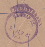 142546 1941 REGISTERED AIRMAIL LONDON TO AUSTRALIA WITH ½d AND 2½d CENTENARY ALSO 2/6 BROWN (SG476).